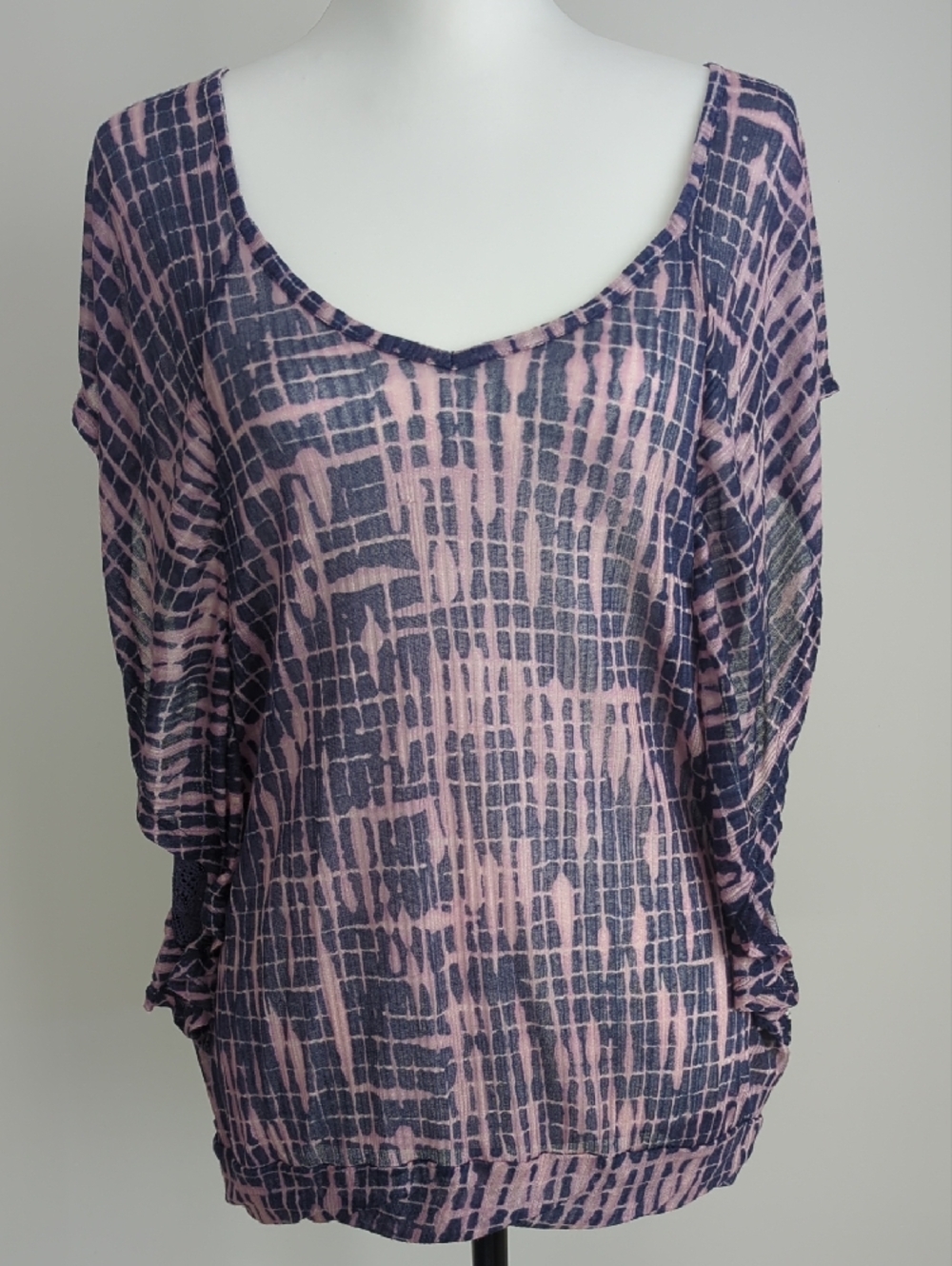 Free People Pink and Blue Tie-Dye Bohemian Flutter Sleeve Blouse